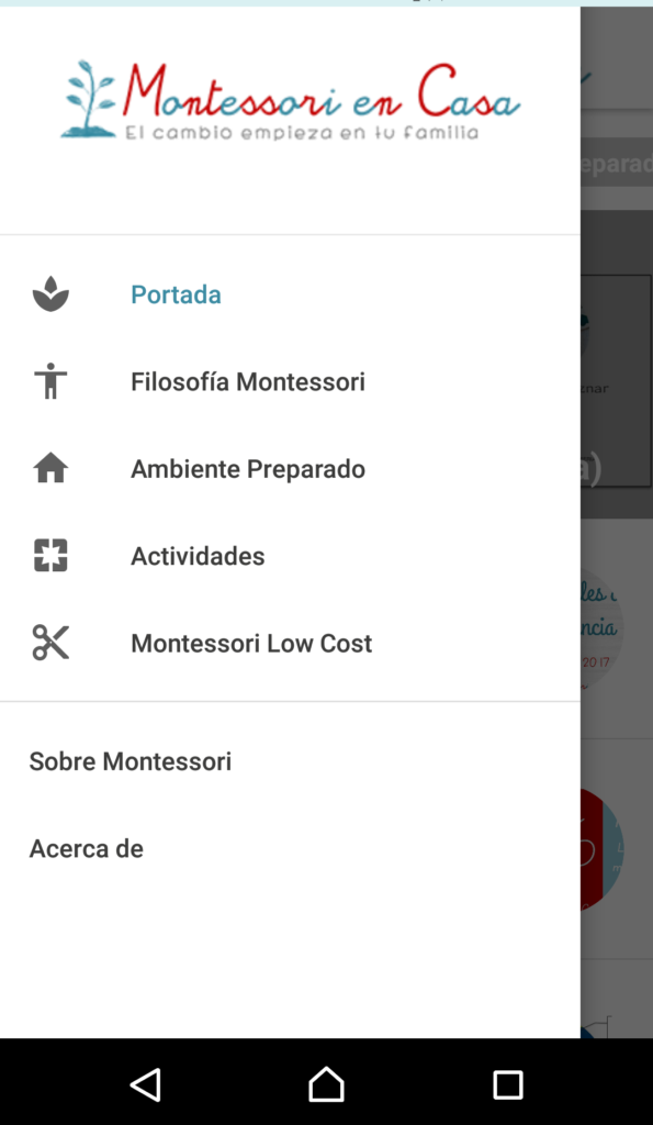 App Montessori en Casa_menu